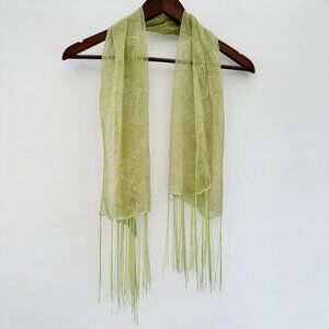 Light Green Sheer Scarf With Butterflies, Fringes And Glitter